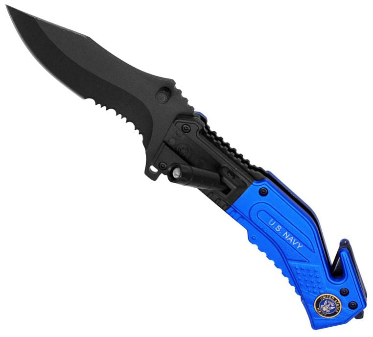 Navy Rescue Folder Spring Assist Knife - LED Light - TOPHATTER'S ARMORY DEALS