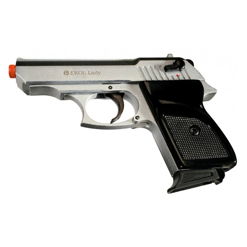 Combat Semi Automatic Front Firing Blank Pistol Nickel Finish