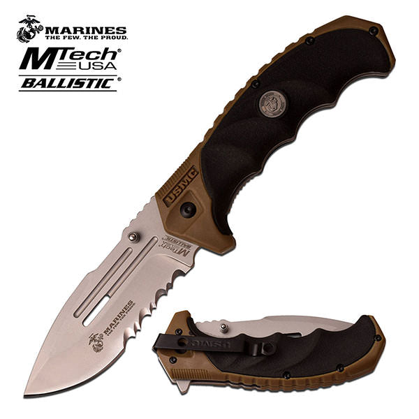 MTech USA 5 Inch Marines Spring Assisted Knife Black Tan - TOPHATTER'S ARMORY DEALS