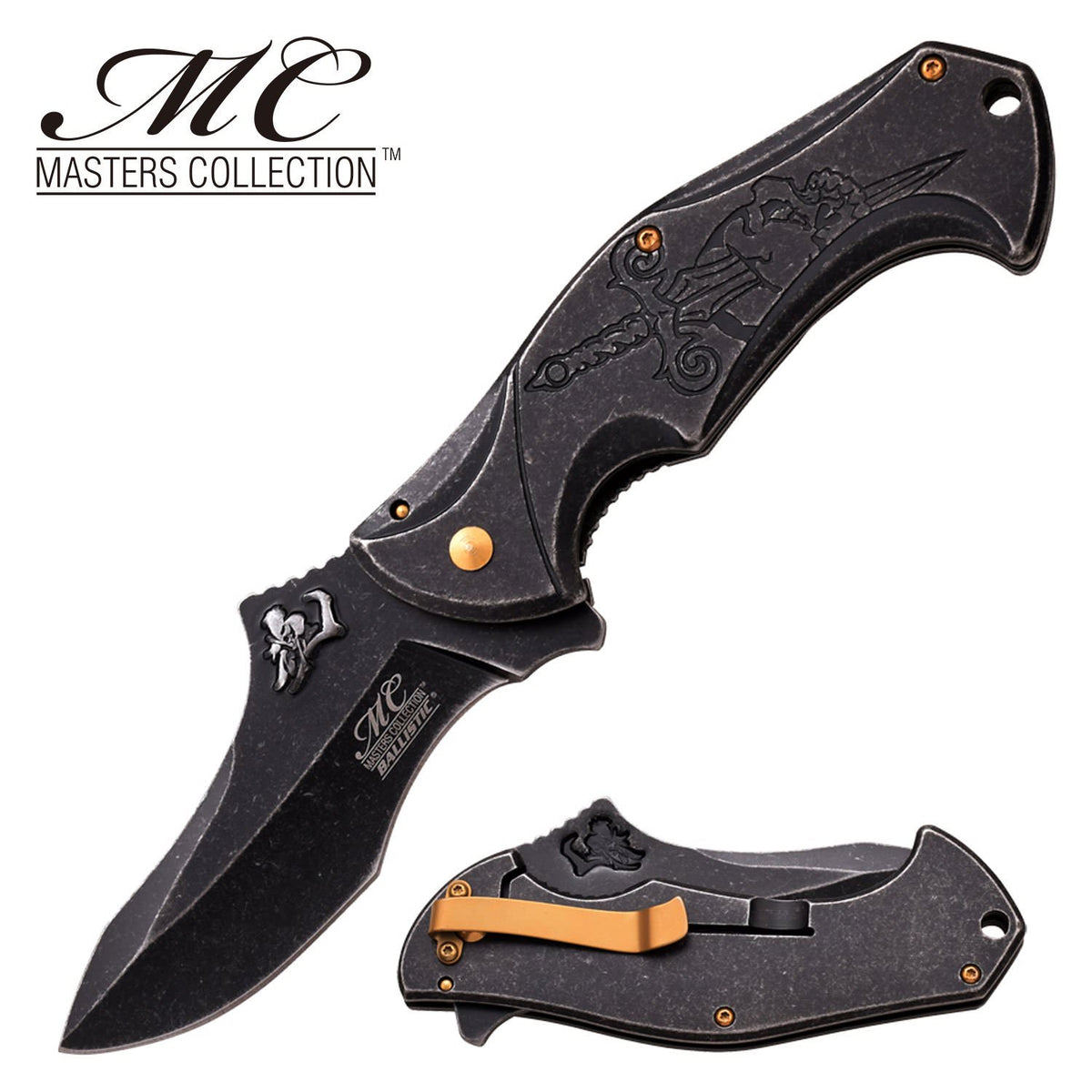 Spring Assist Folding Pocket Knife Gray Stone Skull Dagger Fantasy - TOPHATTER'S ARMORY DEALS