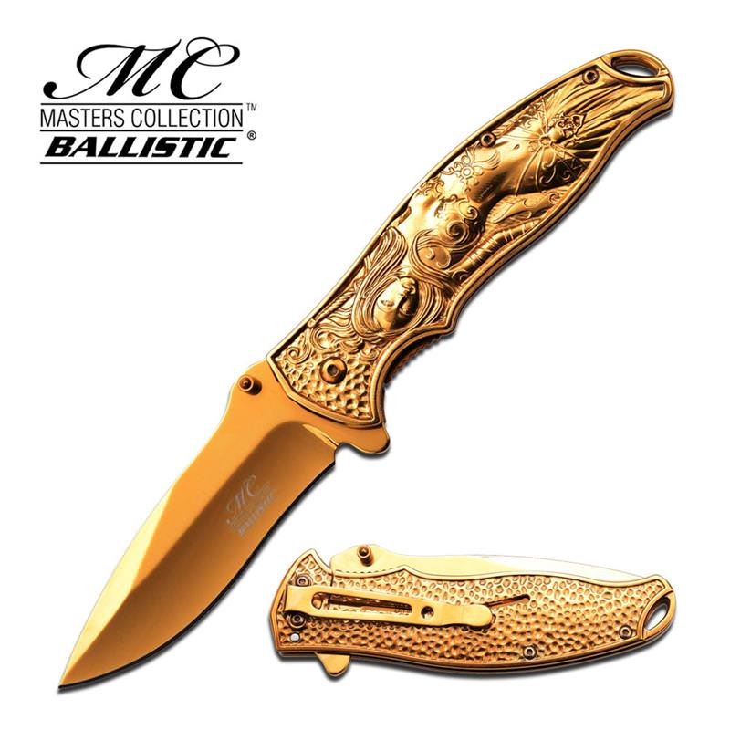 Master Ballistic Assisted Opening Spring Assisted Knife Gold Mermaid - TOPHATTER'S ARMORY DEALS