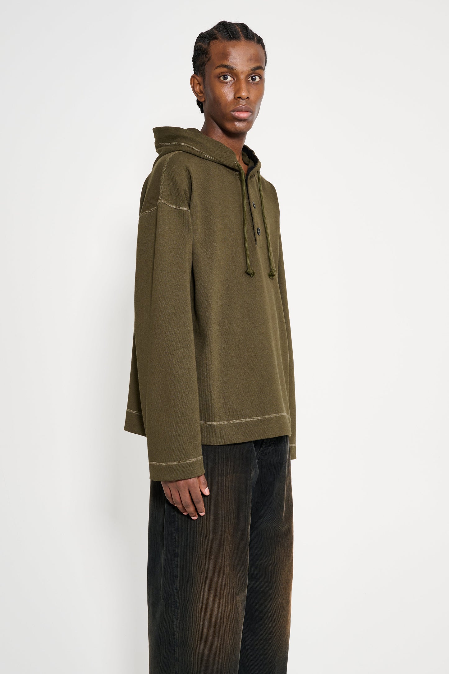 Margaret Howell MHL Button Hoodie Open End Jersey Seaweed