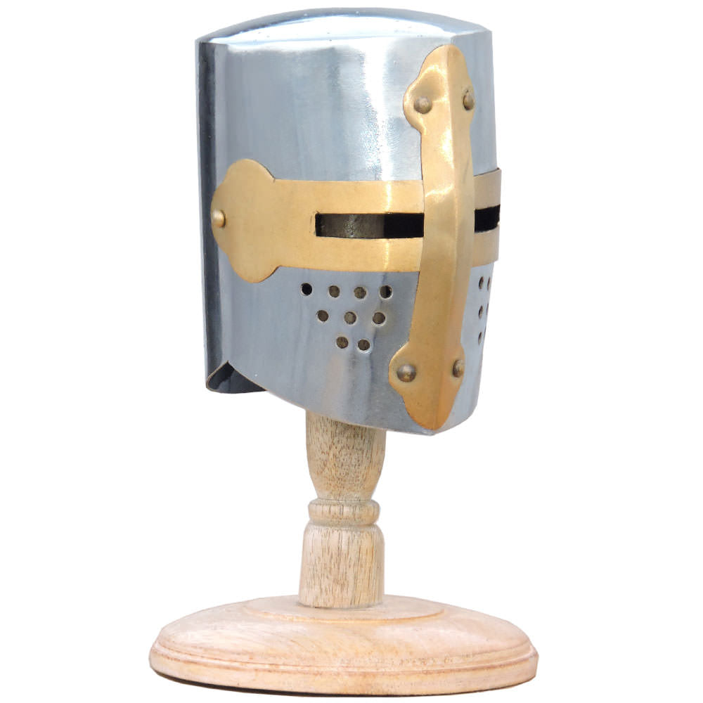 Mini Knight Crusader Helmet With Display Stand - TOPHATTER'S ARMORY DEALS