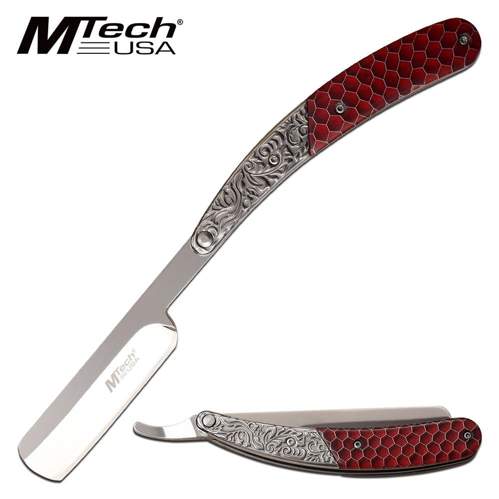 Straight Razor Mtech 9.75" Overall Ornate Barber Shaving Blade - Red - TOPHATTER'S ARMORY DEALS