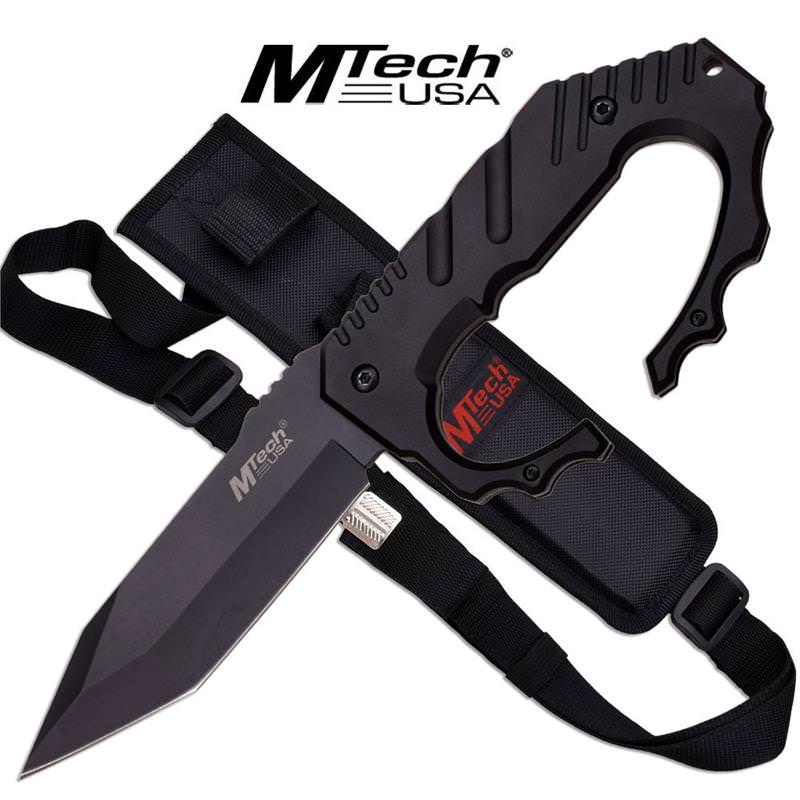 Fixed Blade Knuckle Handle Tactical Knife - Black Handle Tanto Blade