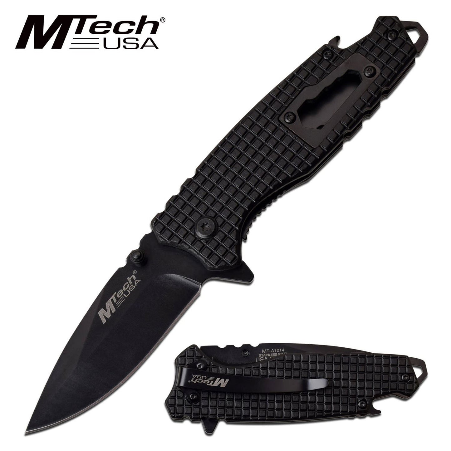 Mtech Black Multi-Tool Tactical EDC Bottle Opener Spring-Assist Folding Knife