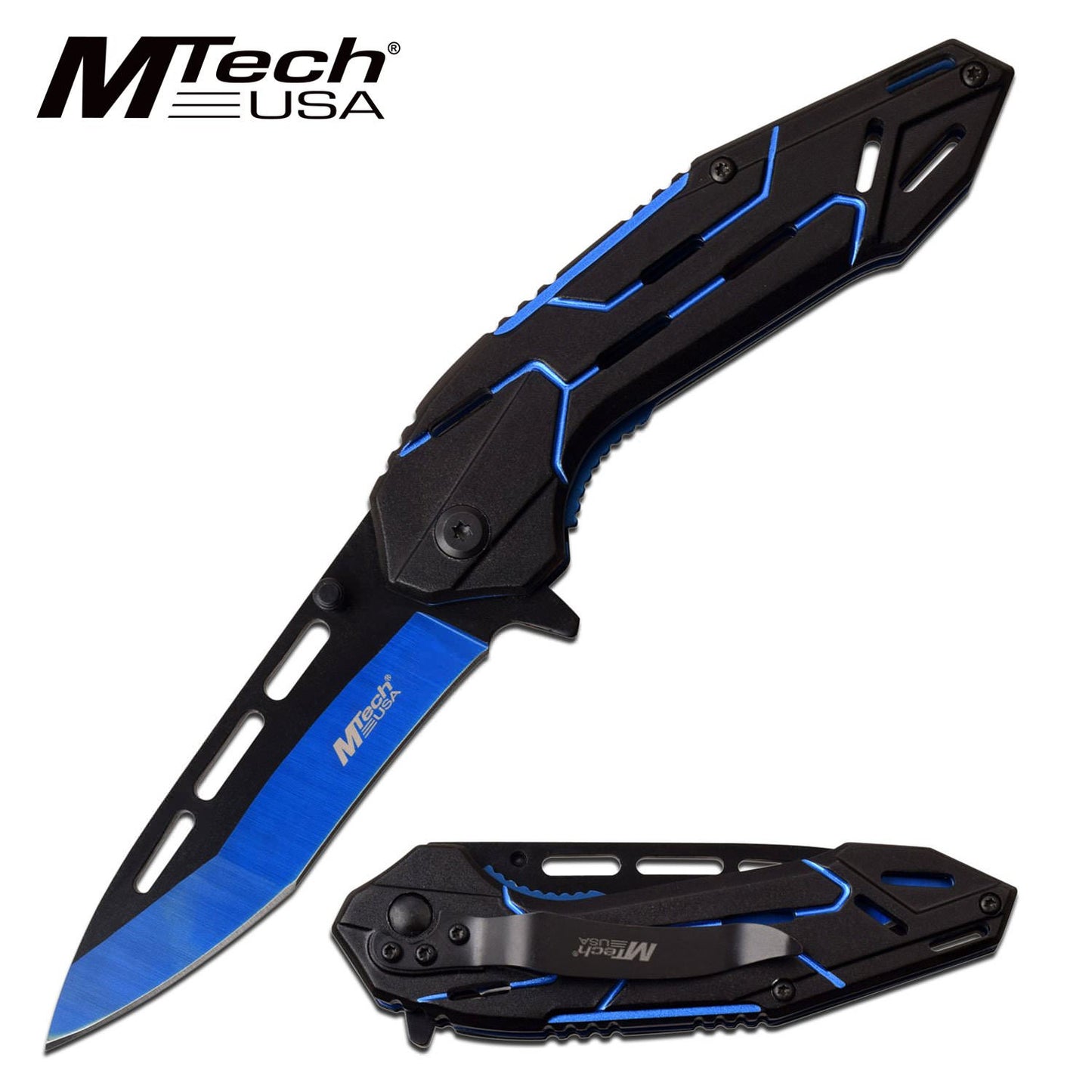 Mtech 3.5" Black Tanto Blade Blue Tactical Spring-Assist Folding Knife
