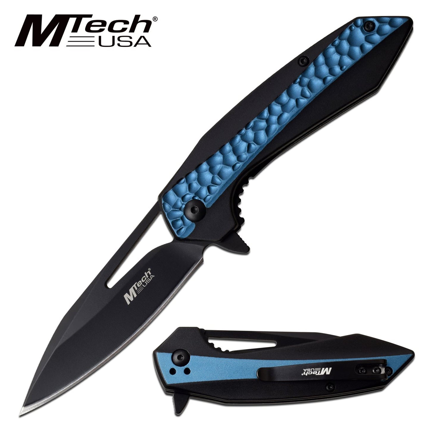 Mtech 3.5" Black Blade EDC Tactical Blue Spring-Assist Folding Knife