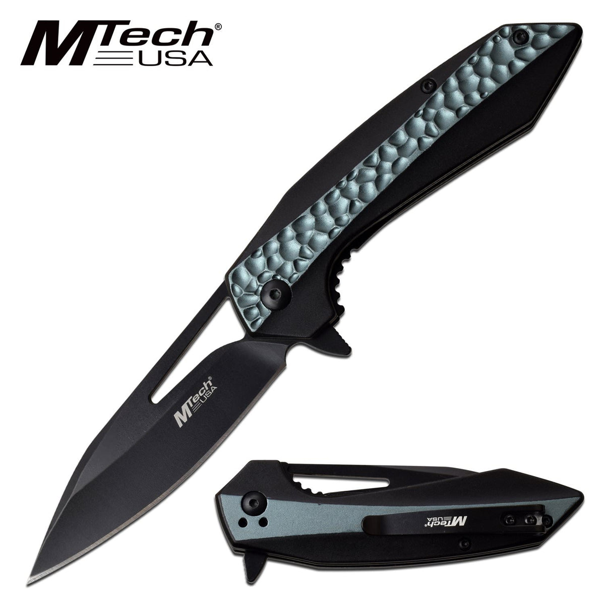 Mtech 3.5" Black Blade EDC Tactical Grey Spring-Assist Folding Knife - TOPHATTER'S ARMORY DEALS