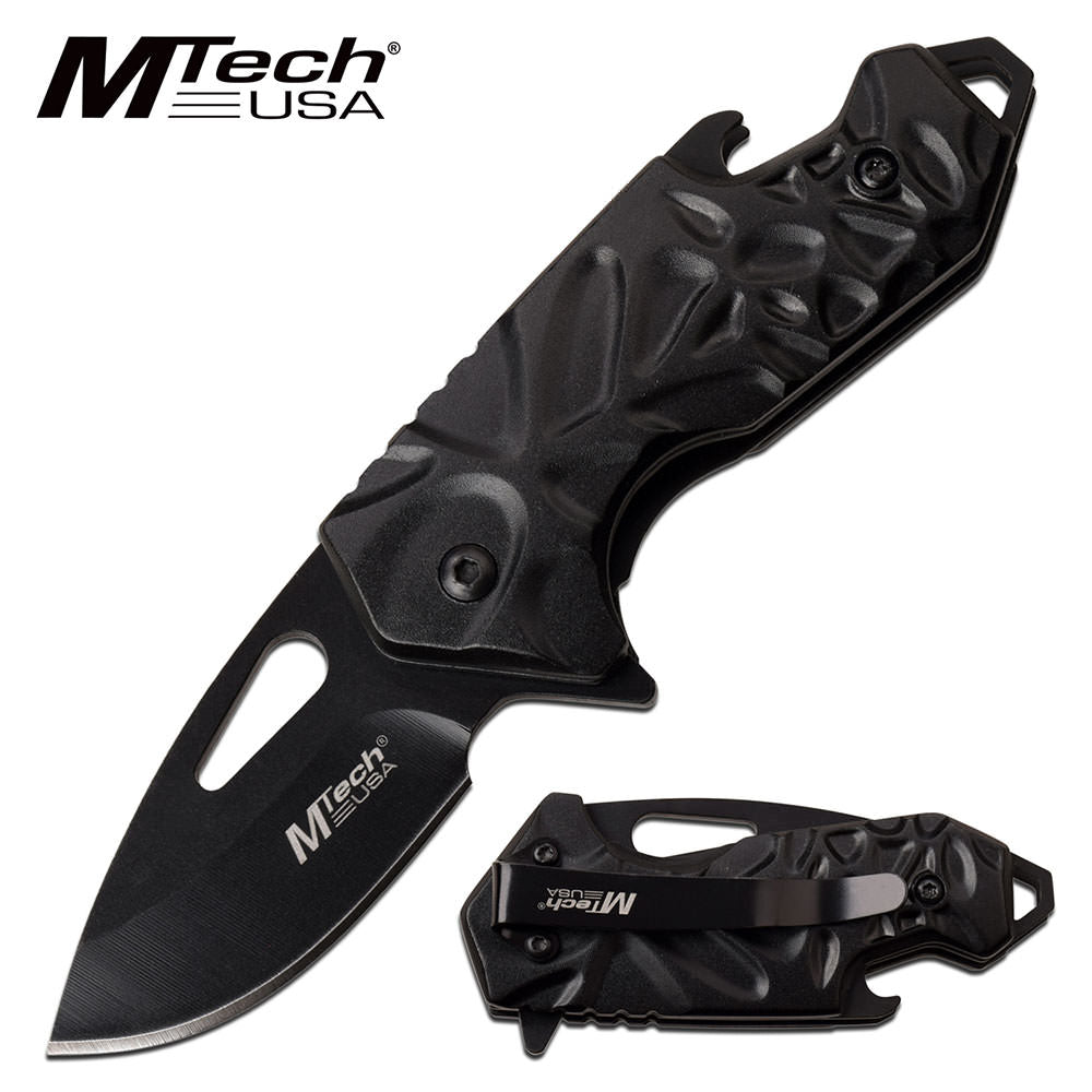 Mtech Black 2" Blade EDC Bottle Opener Tactical Spring-Assist Folding Knife