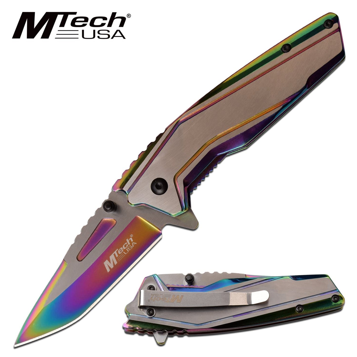 Mtech Spring Assisted Knife Rainbow Pocket Knife
