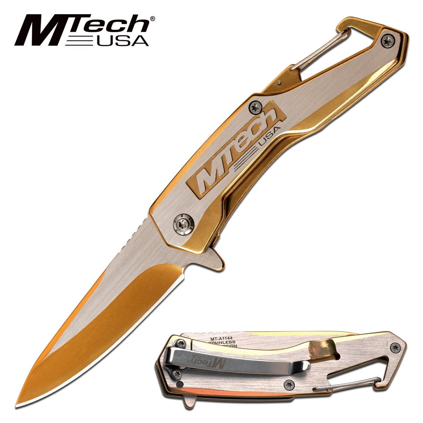 Mtech Gold Silver EDC Tactical Spring-Assist Folding Pocket Knife