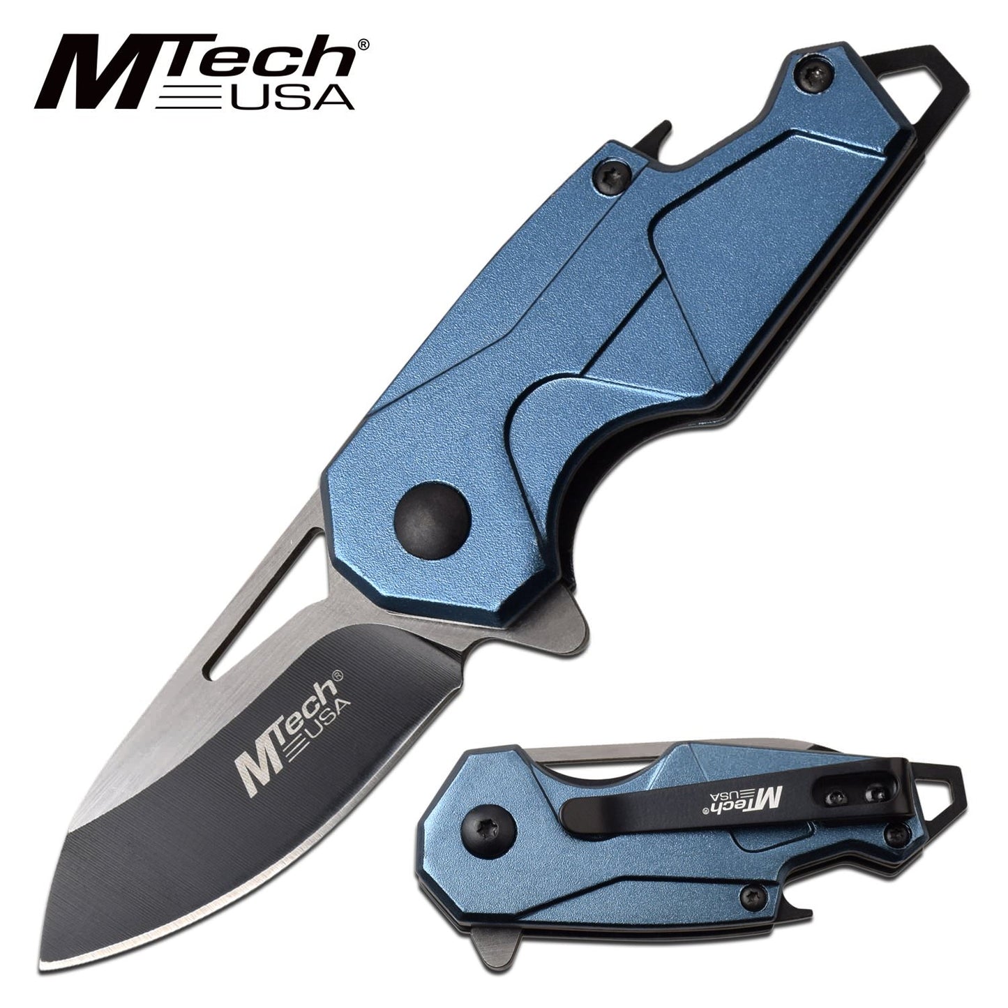Spring Assist Folding Knife MTech Mini 2" Blade EDC Bottle Opener Blue