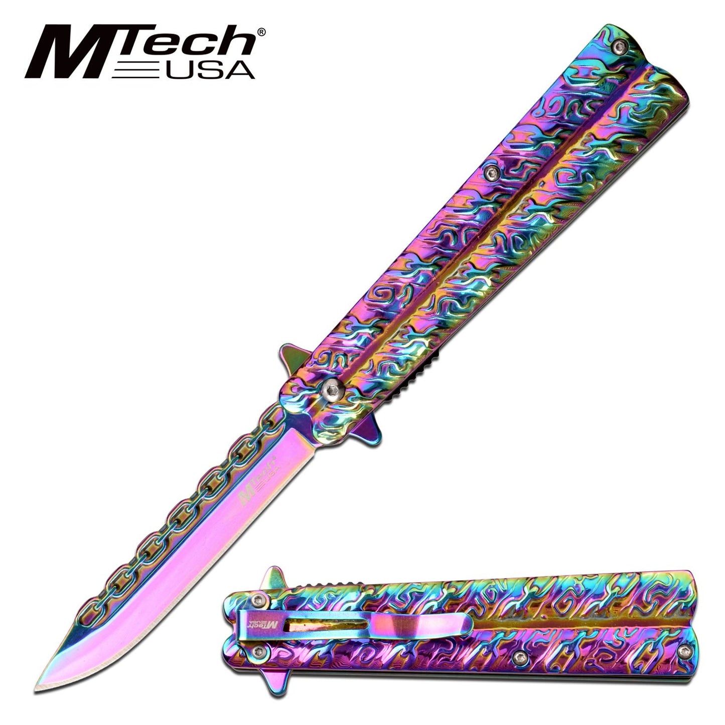 Pocket Knife Chain Style Blade Spring Assisted Knife Rainbow