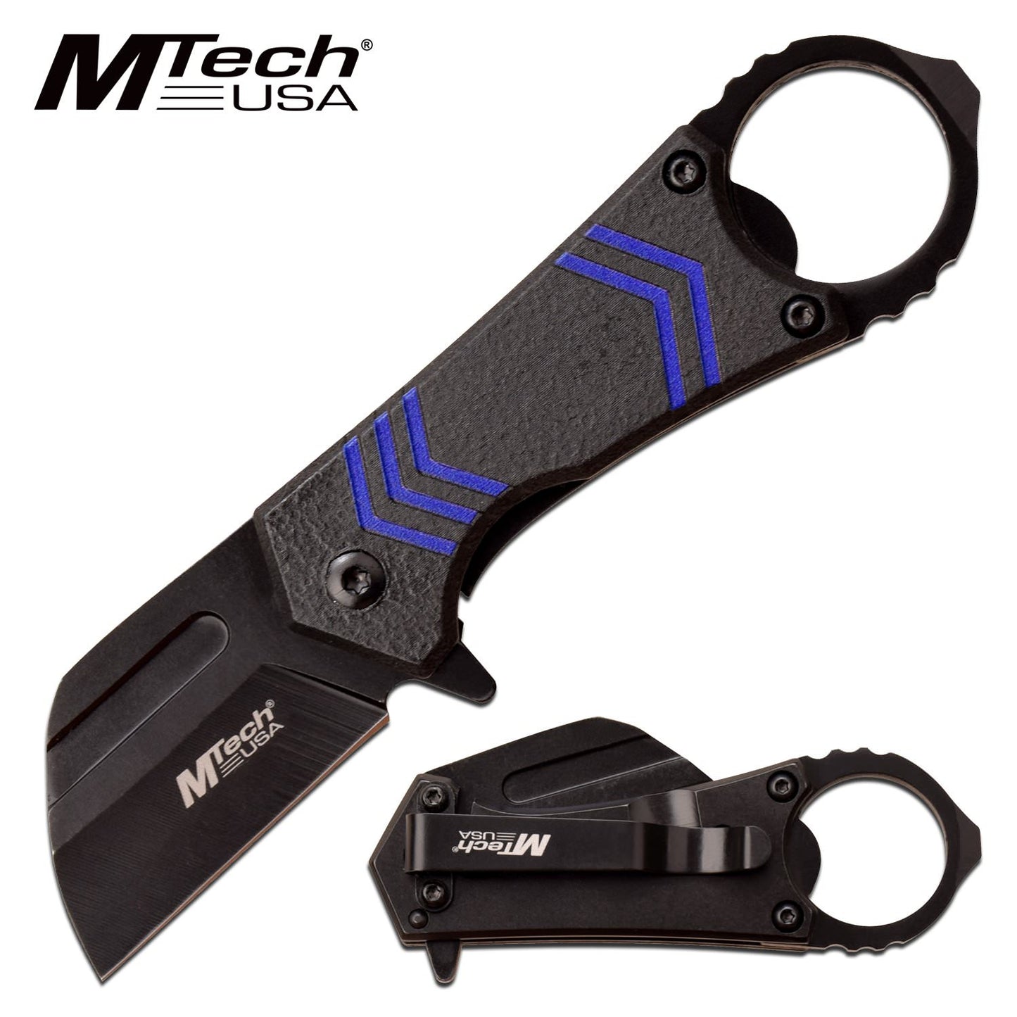 Mtech Mini 1.5" Black Sheepsfoot Blade Tactical Blue Spring-Assist Folding Knife