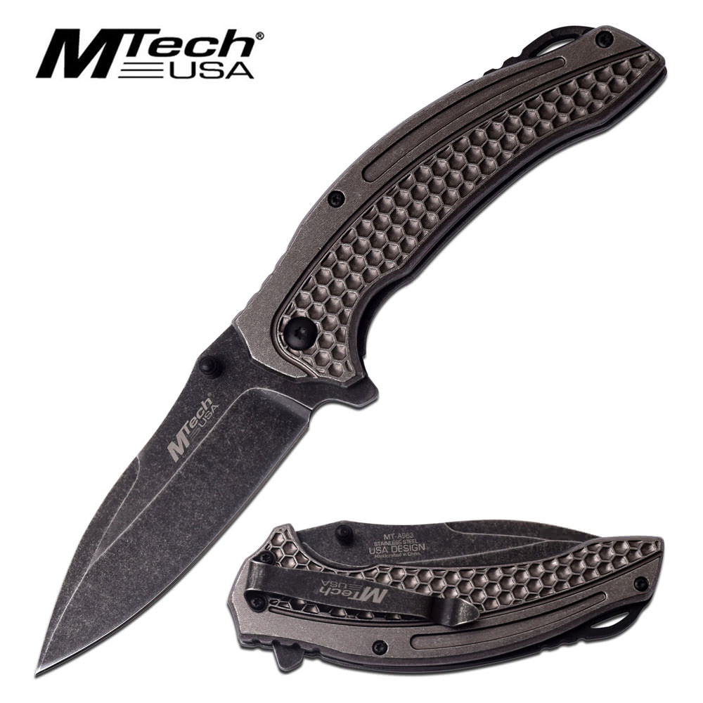 Mtech 3.5" Blade Stonewashed Spring Assist Folding Pocket Knife - TOPHATTER'S ARMORY DEALS