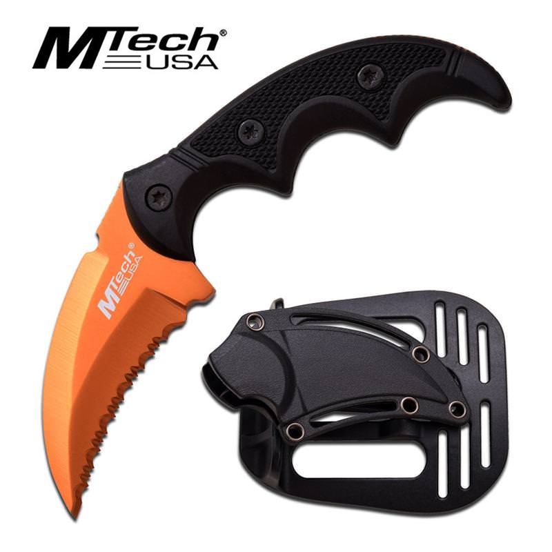 Mtech USA Fixed Blade Karambit Style Tactical Knife - Orange Serrated Blade - TOPHATTER'S ARMORY DEALS
