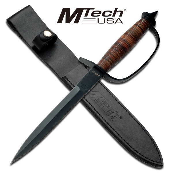 MTech Military Combat Leather Handled Trench Knife - TOPHATTER'S ARMORY DEALS
