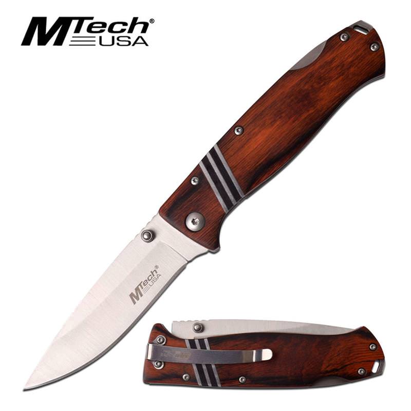 Mtech 3.5" Silver Blade Brown Black Wood EDC Lockback Pocket Knife - TOPHATTER'S ARMORY DEALS