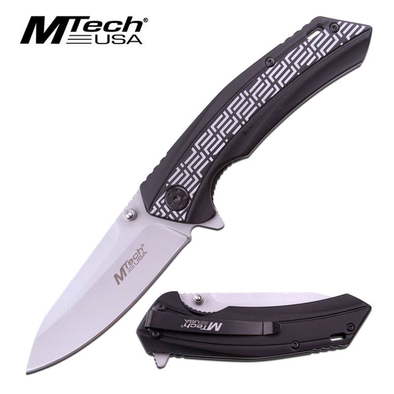MTech 3.3" Silver Drop Point Blade Black Aluminum Handle EDC Knife