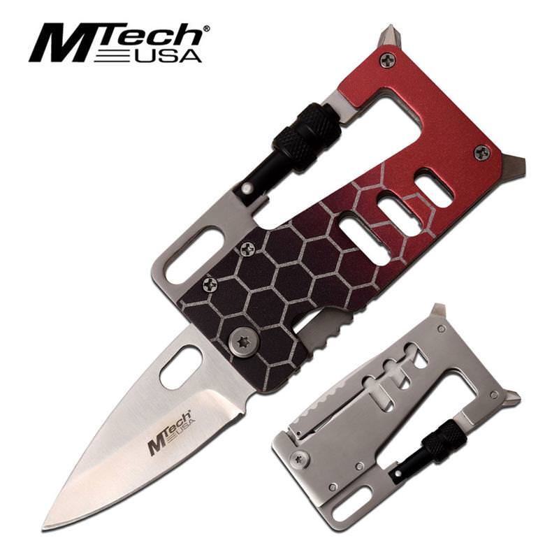 Folding Wallet Knife Multi Tool 3.25" Red Aluminum Tactical Survival