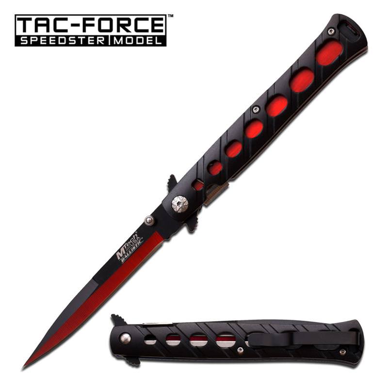 Two Tone Black Red Blade Stiletto Tactical Folding Spring Assist Knife - TOPHATTER'S ARMORY DEALS