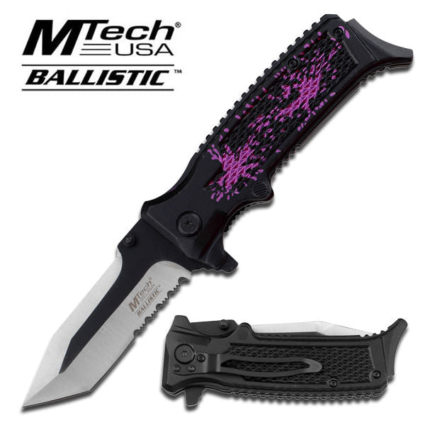 Two Tone Tanto Blade Spring Assist Knife Purple Pattern Handle - TOPHATTER'S ARMORY DEALS