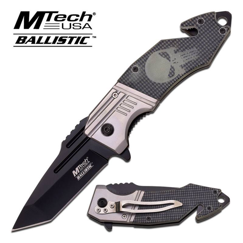 Mtech Ballistic Skull Design Spring Assist Knife - Checked G10 Handle