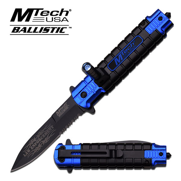 Blue LED SOS Rescue Spring Assist Assisted Knife Law Enforcement
