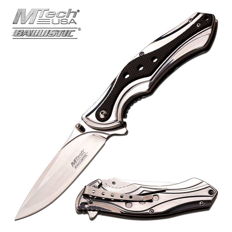 MTech USA Ballistic Black Mirror Reflect Tactical Spring Assist Pocket Knife - TOPHATTER'S ARMORY DEALS