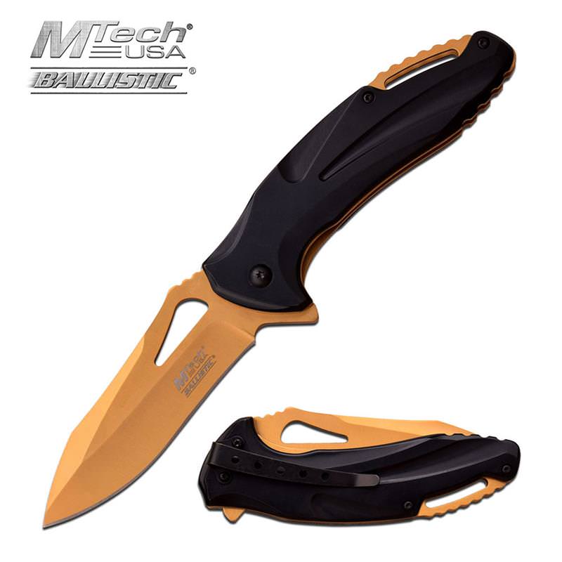 5 Inch Closed Gold Ti Spring Assisted Opening Knife - TOPHATTER'S ARMORY DEALS