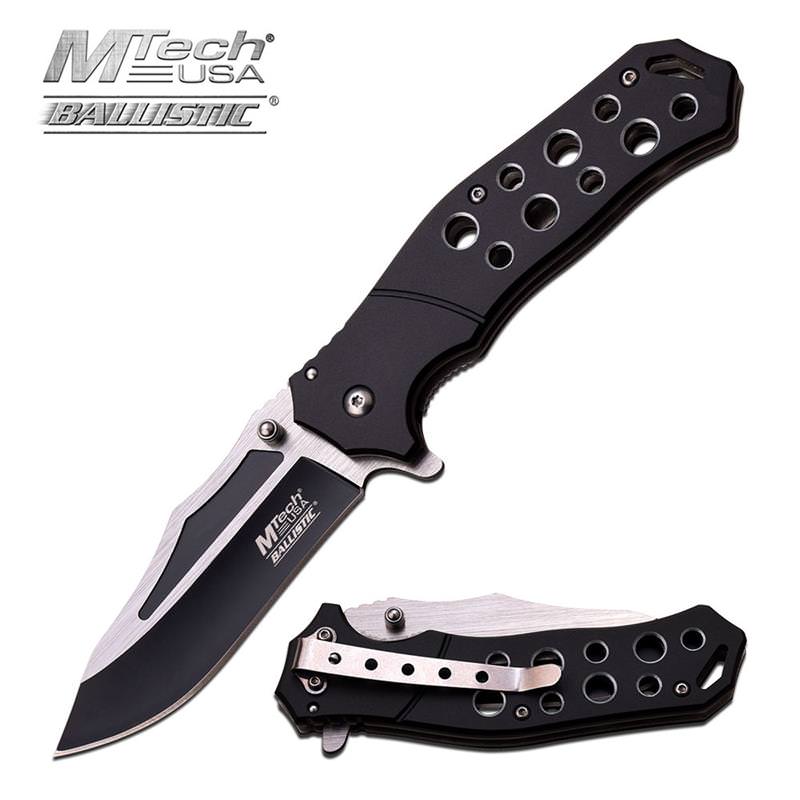 Black Handle MTech Tactical Spring Assist Open Knife Two-Tone Blade