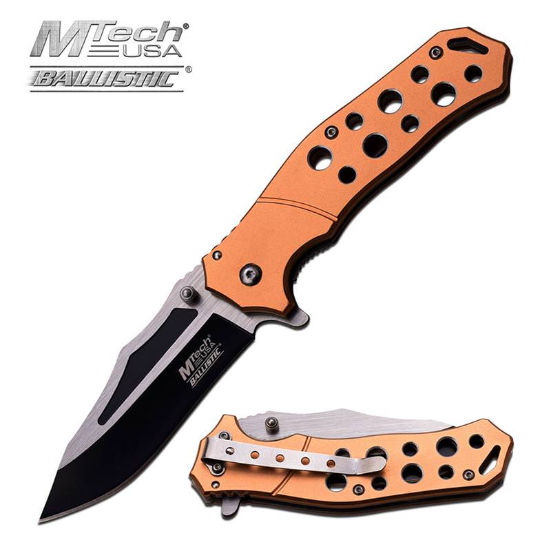 Gold Handle MTech Tactical Spring Assist Open Knife Two-Tone Blade - TOPHATTER'S ARMORY DEALS