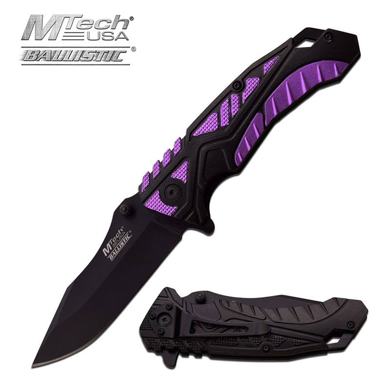 4.7 Inch Mtech Black Purple Spring Action Spring Assisted Knife - TOPHATTER'S ARMORY DEALS