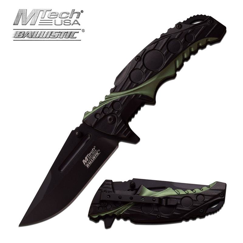 Black Green 2 Tone Handle Spring Assisted Opening Knife