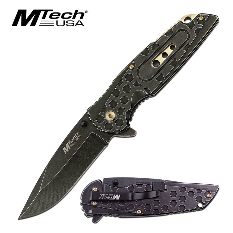 Mtech Heavy Duty Stone Gray Gold Tactical Spring Assist Knife EDC - TOPHATTER'S ARMORY DEALS