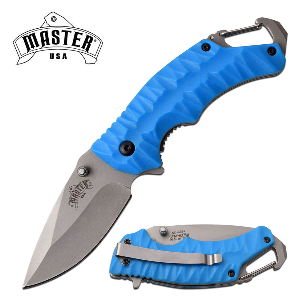 Master Spring Assisted Folding Pocket Knife Carabiner & ABS handle Blue - TOPHATTER'S ARMORY DEALS
