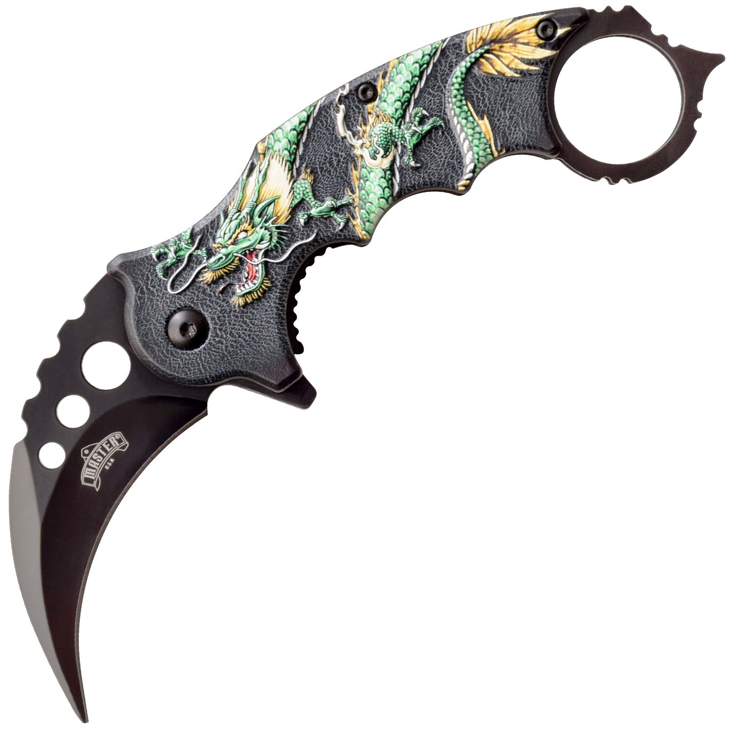 Green Dragon Karambit Tactical Spring Assist Knife With Finger Ring