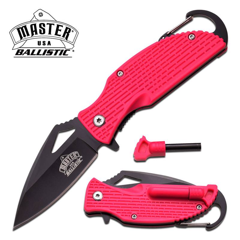 Pink Rescue Spring Assist Camping Survival Pocket Knife With Fire Starter