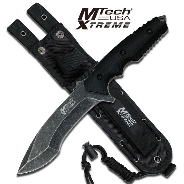 12" Stonewashed Tactical Drop Point Fixed Blade Knife G10 Handle