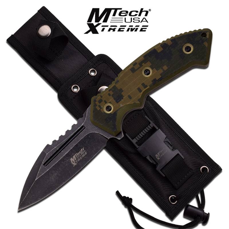 M-Tech Xtreme Scout Master Camo G-10 Fixed Blade Knife - Black Stonewash - TOPHATTER'S ARMORY DEALS