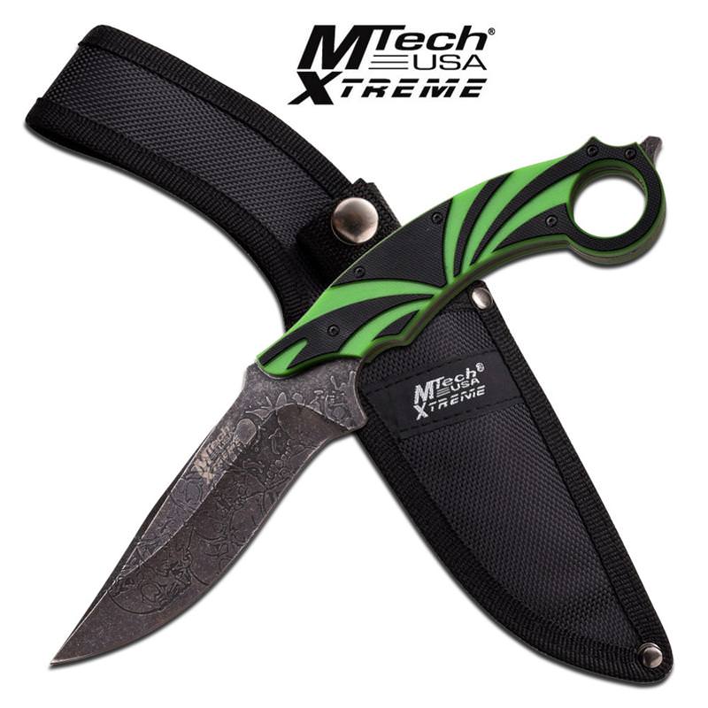 M-Tech Xtreme Stroke Lime Green Fixed Blade Knife - Black Stonewash