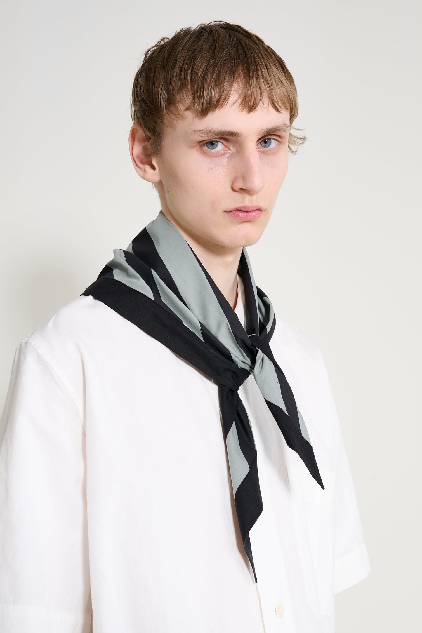 Margaret Howell MHL Printed Woven Scout Scarf Compact Cotton Poplin Fog