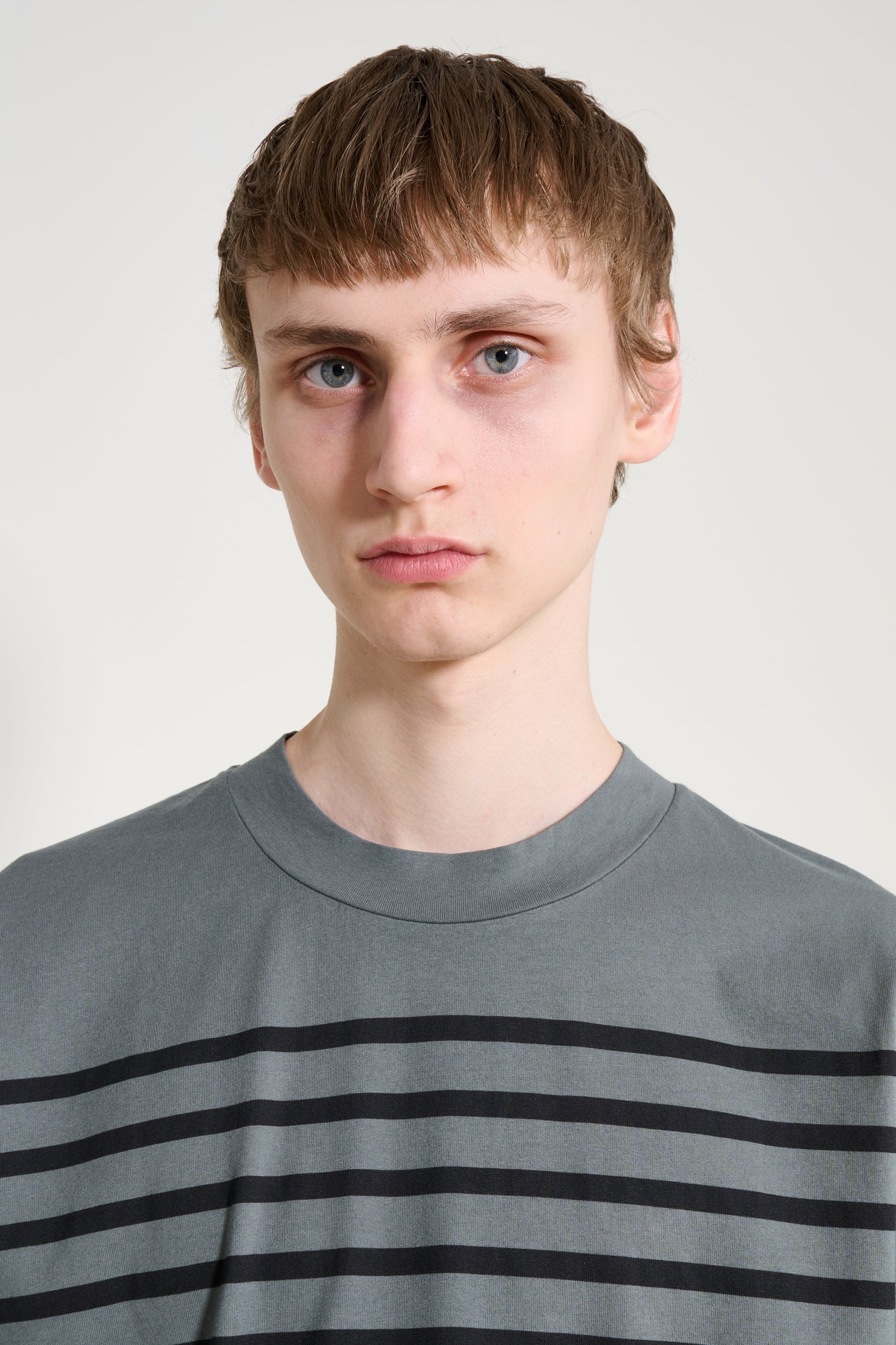 Margaret Howell MHL Overdye Stripe T-shirt Lightweight Dry Jersey Carbon / Black