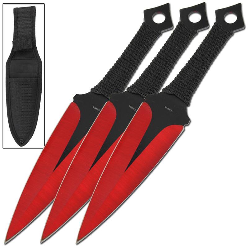 Momochi Ninjutsu Precision 3 Pcs Throwing Knives Set Red - TOPHATTER'S ARMORY DEALS
