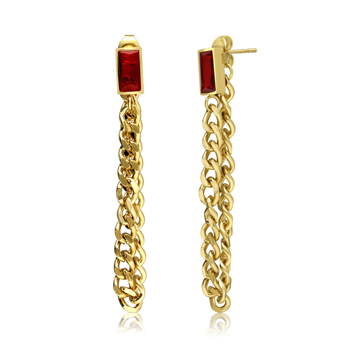 Dangle Chain Earrings with Cubic Zirconia Emerald and Gift Pouch
