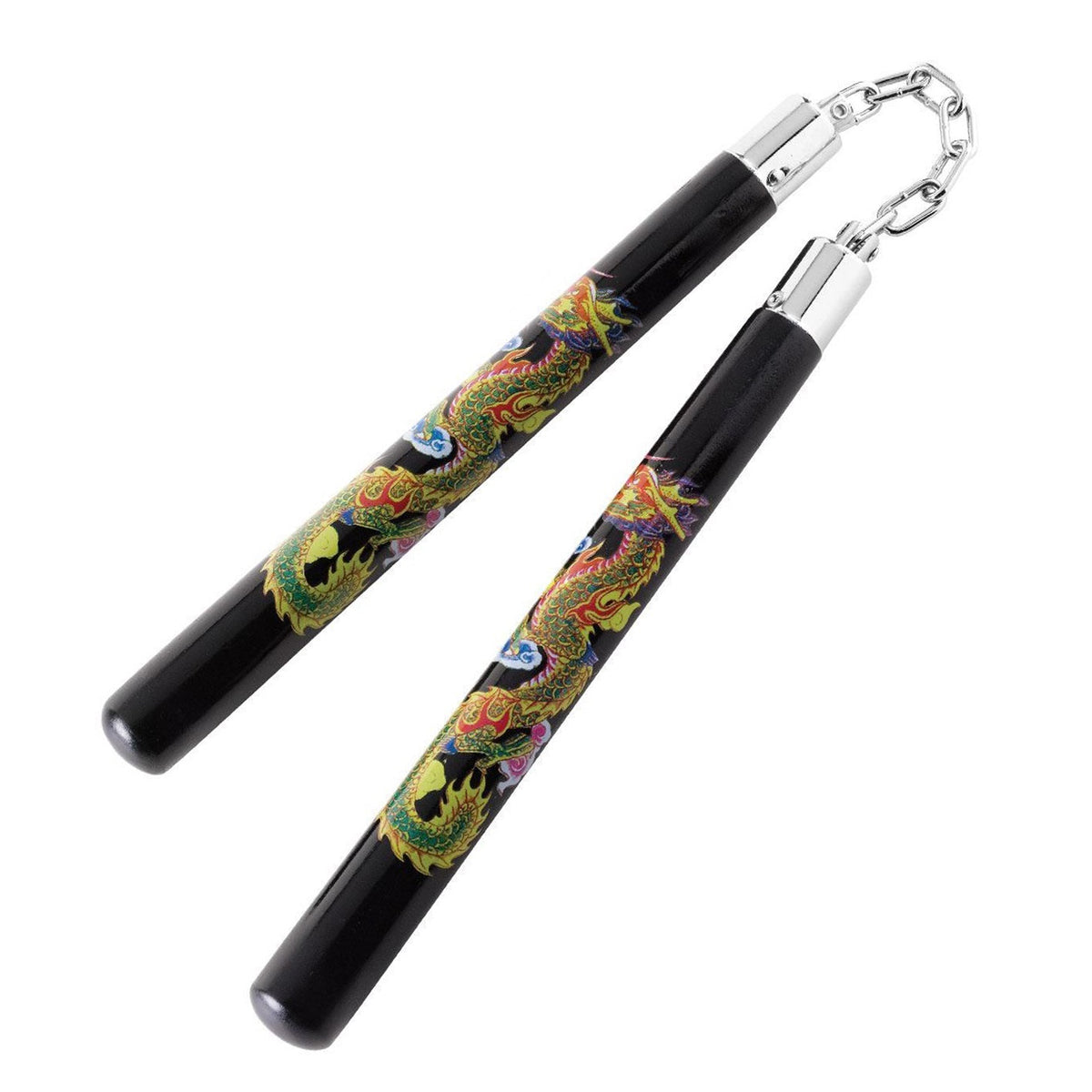 12 Inch Black Round Hardwood Chinese Dragon Nunchaku - TOPHATTER'S ARMORY DEALS