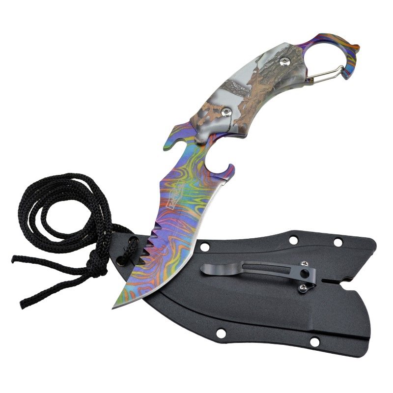 Tactical Snow Camo Karambit Neck Knife Survival Hunting Fixed Blade - TOPHATTER'S ARMORY DEALS