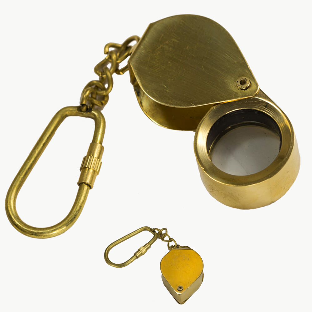 Folding Magnifying Glass Brass Keychain Nautical Key Ring