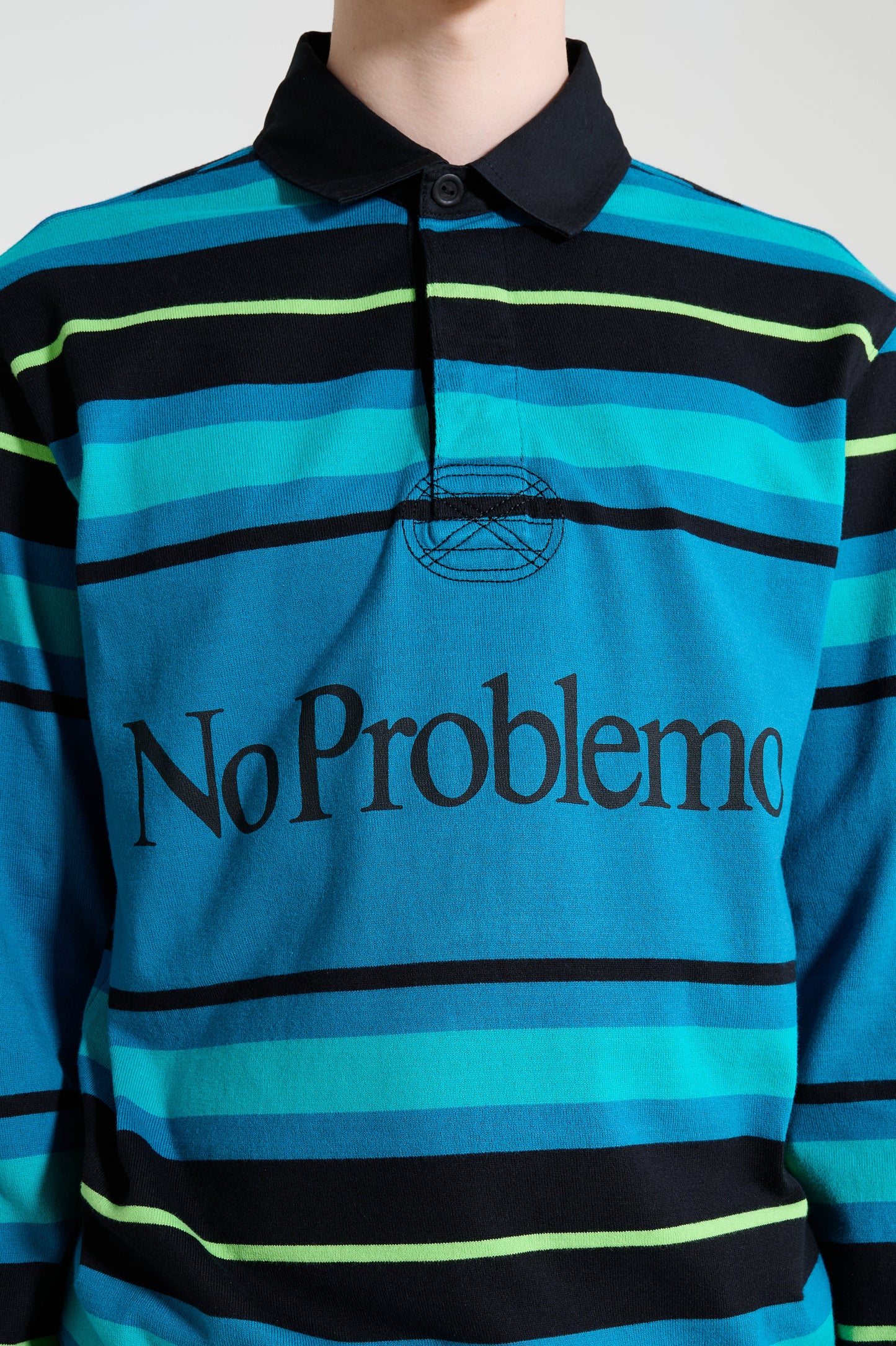 No Problemo Striped Long Sleeve Rugby Shirt Aqua